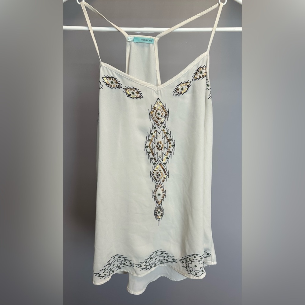 MAURICES Size SMALL Cream Embroidered With Sequin Designed Camisole Top